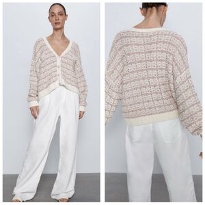 ZARA * Bloggers Favorite* Metallic Thread Gem/Jewel Button-Up Cardigan Sweater M